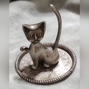 Vintage Silver Plated Cat Ring Holder & Dish By Stellar